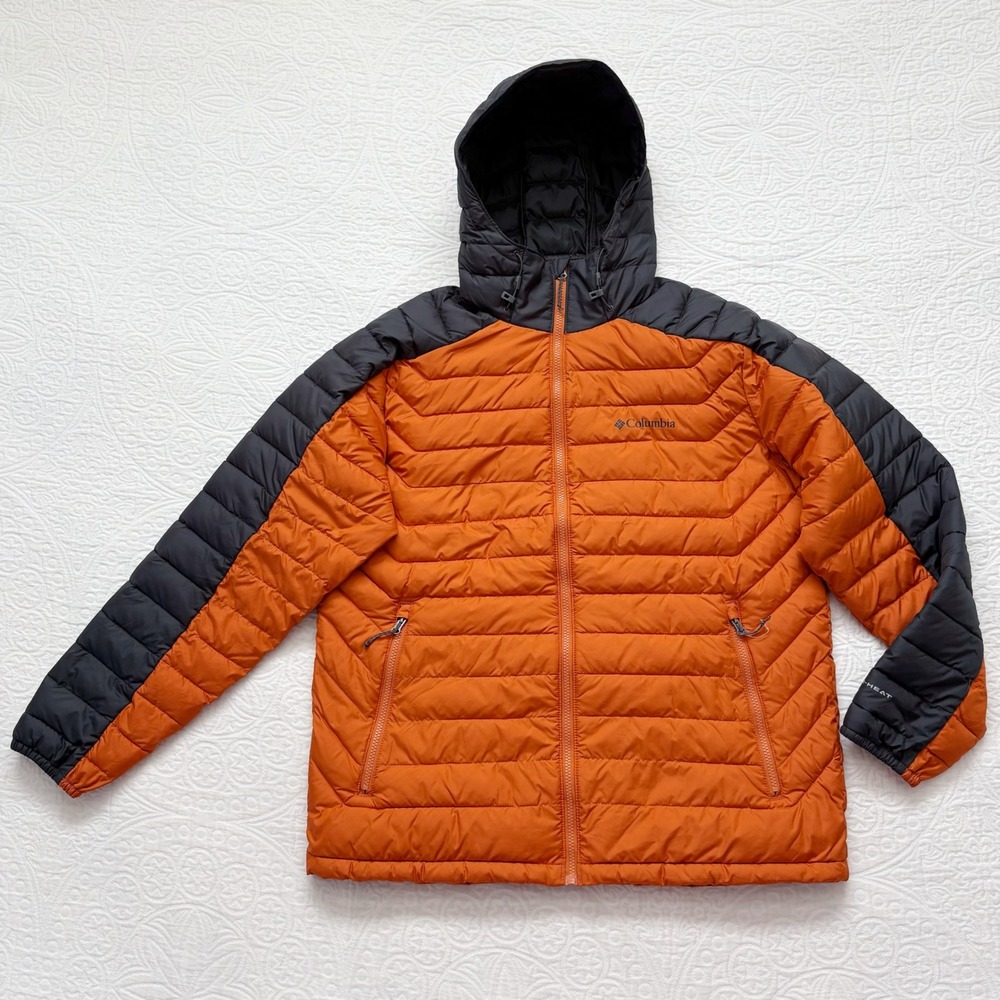 Columbia Men's White Out II Omni-Heat Hooded Puffer Jacket,‎ Orange / Black